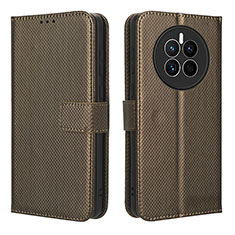 Custodia Portafoglio In Pelle Cover con Supporto BY1 per Huawei Mate 50E Marrone