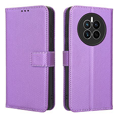 Custodia Portafoglio In Pelle Cover con Supporto BY1 per Huawei Mate 50E Viola