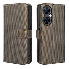 Custodia Portafoglio In Pelle Cover con Supporto BY1 per Huawei Nova 11i Marrone