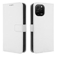 Custodia Portafoglio In Pelle Cover con Supporto BY1 per Huawei Nova Y61 Bianco