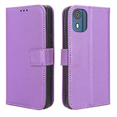 Custodia Portafoglio In Pelle Cover con Supporto BY1 per Nokia C02 Viola