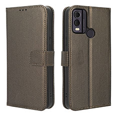 Custodia Portafoglio In Pelle Cover con Supporto BY1 per Nokia C22 Marrone