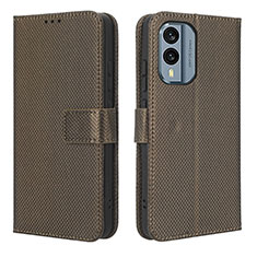 Custodia Portafoglio In Pelle Cover con Supporto BY1 per Nokia X30 5G Marrone