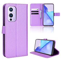 Custodia Portafoglio In Pelle Cover con Supporto BY1 per OnePlus 9 5G Viola