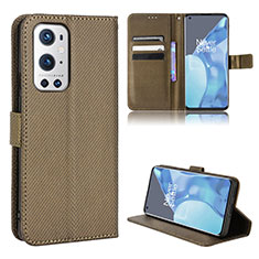 Custodia Portafoglio In Pelle Cover con Supporto BY1 per OnePlus 9 Pro 5G Marrone