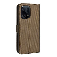 Custodia Portafoglio In Pelle Cover con Supporto BY1 per Oppo Find X5 5G Marrone