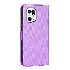 Custodia Portafoglio In Pelle Cover con Supporto BY1 per Oppo Find X5 Pro 5G Viola