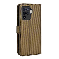 Custodia Portafoglio In Pelle Cover con Supporto BY1 per Oppo Reno5 Lite Marrone