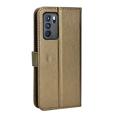 Custodia Portafoglio In Pelle Cover con Supporto BY1 per Oppo Reno6 Pro 5G India Marrone