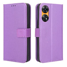 Custodia Portafoglio In Pelle Cover con Supporto BY1 per Oppo Reno8 T 4G Viola