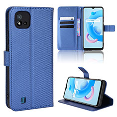 Custodia Portafoglio In Pelle Cover con Supporto BY1 per Realme C20 Blu