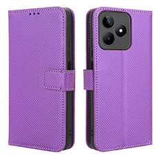 Custodia Portafoglio In Pelle Cover con Supporto BY1 per Realme C51 Viola