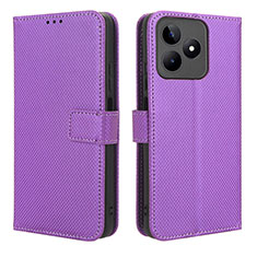 Custodia Portafoglio In Pelle Cover con Supporto BY1 per Realme C53 India Viola