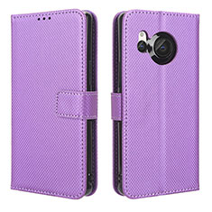 Custodia Portafoglio In Pelle Cover con Supporto BY1 per Sharp Aquos R8 Viola