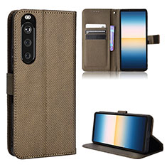 Custodia Portafoglio In Pelle Cover con Supporto BY1 per Sony Xperia 1 III Marrone