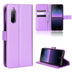 Custodia Portafoglio In Pelle Cover con Supporto BY1 per Sony Xperia 10 II Viola