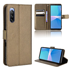 Custodia Portafoglio In Pelle Cover con Supporto BY1 per Sony Xperia 10 III Lite Marrone