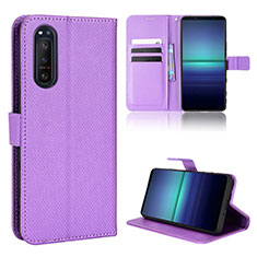 Custodia Portafoglio In Pelle Cover con Supporto BY1 per Sony Xperia 5 II Viola