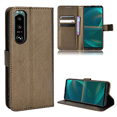 Custodia Portafoglio In Pelle Cover con Supporto BY1 per Sony Xperia 5 III SO-53B Marrone