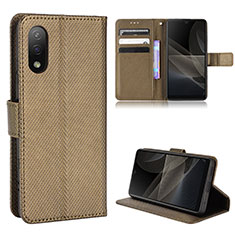 Custodia Portafoglio In Pelle Cover con Supporto BY1 per Sony Xperia Ace II Marrone