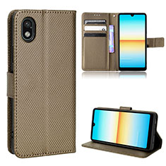 Custodia Portafoglio In Pelle Cover con Supporto BY1 per Sony Xperia Ace III Marrone