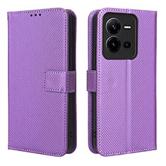 Custodia Portafoglio In Pelle Cover con Supporto BY1 per Vivo X80 Lite 5G Viola