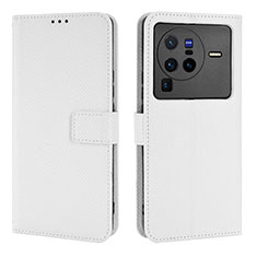 Custodia Portafoglio In Pelle Cover con Supporto BY1 per Vivo X80 Pro 5G Bianco