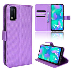 Custodia Portafoglio In Pelle Cover con Supporto BY1 per Vivo Y3s (2021) Viola