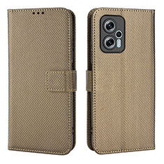 Custodia Portafoglio In Pelle Cover con Supporto BY1 per Xiaomi Redmi K50i 5G Marrone