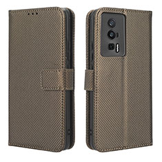 Custodia Portafoglio In Pelle Cover con Supporto BY1 per Xiaomi Redmi K60 5G Marrone