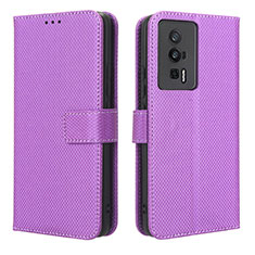 Custodia Portafoglio In Pelle Cover con Supporto BY1 per Xiaomi Redmi K60 5G Viola