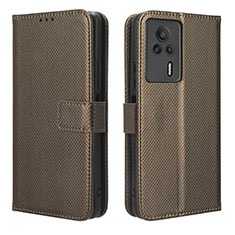 Custodia Portafoglio In Pelle Cover con Supporto BY1 per Xiaomi Redmi K60E 5G Marrone