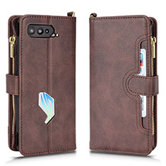 Custodia Portafoglio In Pelle Cover con Supporto BY2 per Asus ROG Phone 5 Pro Marrone