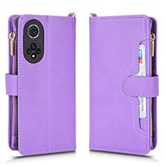 Custodia Portafoglio In Pelle Cover con Supporto BY2 per Huawei Nova 9 Viola