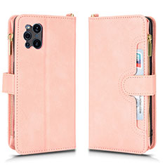 Custodia Portafoglio In Pelle Cover con Supporto BY2 per Oppo Find X3 5G Oro Rosa