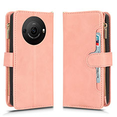 Custodia Portafoglio In Pelle Cover con Supporto BY2 per Sharp Aquos R8 Pro Oro Rosa