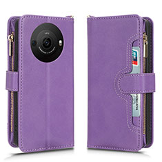 Custodia Portafoglio In Pelle Cover con Supporto BY2 per Sharp Aquos R8 Pro Viola