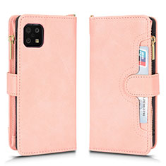 Custodia Portafoglio In Pelle Cover con Supporto BY2 per Sharp Aquos Sense6s Oro Rosa