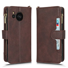 Custodia Portafoglio In Pelle Cover con Supporto BY2 per Sharp Aquos Sense7 Plus Marrone