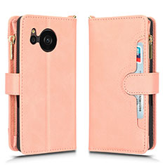 Custodia Portafoglio In Pelle Cover con Supporto BY2 per Sharp Aquos Sense7 Plus Oro Rosa