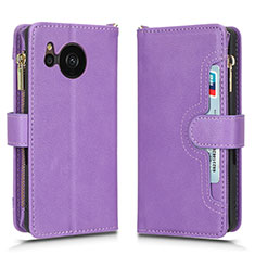 Custodia Portafoglio In Pelle Cover con Supporto BY2 per Sharp Aquos Sense7 Plus Viola