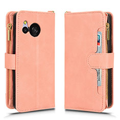 Custodia Portafoglio In Pelle Cover con Supporto BY2 per Sharp Aquos Sense8 Oro Rosa