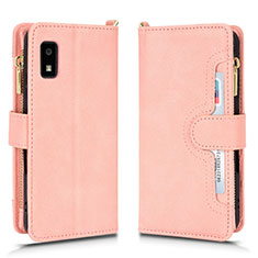 Custodia Portafoglio In Pelle Cover con Supporto BY2 per Sharp Aquos wish Oro Rosa