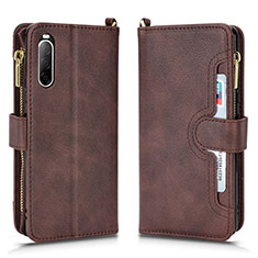 Custodia Portafoglio In Pelle Cover con Supporto BY2 per Sony Xperia 10 II Marrone