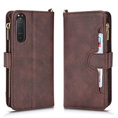 Custodia Portafoglio In Pelle Cover con Supporto BY2 per Sony Xperia 5 II Marrone