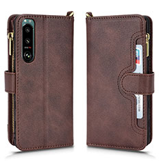 Custodia Portafoglio In Pelle Cover con Supporto BY2 per Sony Xperia 5 III SO-53B Marrone