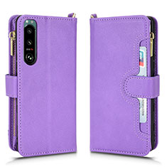 Custodia Portafoglio In Pelle Cover con Supporto BY2 per Sony Xperia 5 III SO-53B Viola