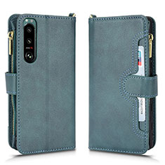 Custodia Portafoglio In Pelle Cover con Supporto BY2 per Sony Xperia 5 III Verde