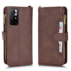 Custodia Portafoglio In Pelle Cover con Supporto BY2 per Xiaomi Redmi Note 11 5G Marrone