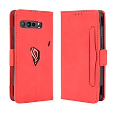 Custodia Portafoglio In Pelle Cover con Supporto BY3 per Asus ROG Phone 3 Strix ZS661KS Rosso